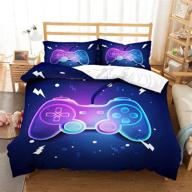 kids gamer duvet cover set: 3d printed game bedding for boys and girls – blue purple, twin size logo