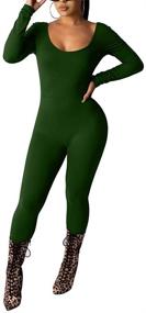 img 3 attached to LAGSHIAN Womens Bodycon Sleeve Jumpsuit Women's Clothing in Jumpsuits, Rompers & Overalls