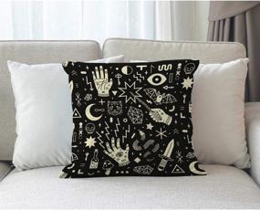 img 3 attached to 🔮 Moslion Witchcraft Throw Pillow Cover 18x18 Inch Magical Style Hand Eyes Moon Skull Cat Bat Snake Key Square Cushion Case for Home Car Decor - Cotton Linen, Decorative