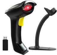 nadamoo 2-in-1 wireless & wired barcode scanner with stand - 2.4g wireless + usb handheld laser bar code reader - automatic scanner for computer pos, warehouse inventory, and library logo