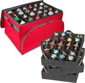 img 4 attached to 🎄 Ultimate Christmas Ornament Storage Box - Durable 600D/ PVC Liner, Holds 72 - 4” Ornaments, Self-Standing Frame, Adjustable Compartments - Red