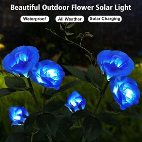 img 3 attached to 🌹 Enhance Your Outdoor Space with 2 Pack Solar Garden Decorations - Exquisite Rose Flowers in Blue, Waterproof Solar Flower Lights for Patio, Pathway, Yard Decoration