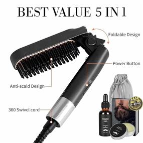 img 3 attached to 🔥 Folding Beard Straightener for Men - Deegotech 5 in 1 Compact Heated Beard Brush Comb Kit with Beard Growth Oil & Beard Balm - Hair Straightening Brush, Perfect Gifts for Men, Dad, and Husband