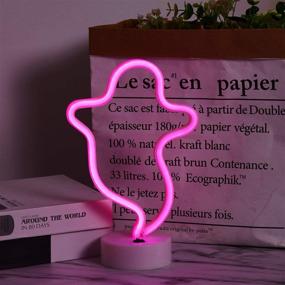 img 3 attached to 👻 Neon Pink Ghost LED Halloween Decoration: Indoor Night Lamp, Battery or USB Powered for Party, Living Room, Family Room, Kids Room, Wedding, Home Decor