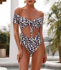 img 3 attached to Geluboao Shoulder Swimsuit Leopard Control Women's Clothing for Swimsuits & Cover Ups