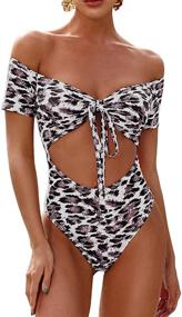 img 4 attached to Geluboao Shoulder Swimsuit Leopard Control Women's Clothing for Swimsuits & Cover Ups