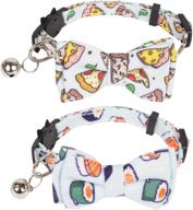 🐱 adoggygo cat collar breakaway with cute bow tie bell - 2 pack: stylish kitten collar set with removable bowtie, sushi, donuts & more patterns - perfect for your feline friend! logo