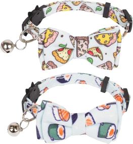 img 4 attached to 🐱 ADOGGYGO Cat Collar Breakaway with Cute Bow Tie Bell - 2 Pack: Stylish Kitten Collar Set with Removable Bowtie, Sushi, Donuts & More Patterns - Perfect for Your Feline Friend!