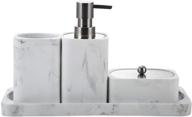 🛀 4-piece marble white bathroom accessory set: countertop dispenser, toothbrush holder, q-tip jar, and vanity tray logo