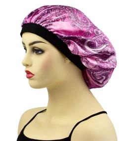 img 1 attached to 🌙 Satin Bonnets Sleep Caps for Curly Hair: 2-Pack Wide Band Satin Bonnet Sleeping Caps for Women, Night Hat Head Cover for Natural Hair