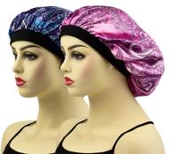 🌙 satin bonnets sleep caps for curly hair: 2-pack wide band satin bonnet sleeping caps for women, night hat head cover for natural hair logo