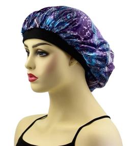 img 3 attached to 🌙 Satin Bonnets Sleep Caps for Curly Hair: 2-Pack Wide Band Satin Bonnet Sleeping Caps for Women, Night Hat Head Cover for Natural Hair