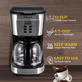 img 2 attached to BOSCARE 12 Cup Coffee Maker: Programmable Drip Coffee Machine with Auto Shut-off, Strength Control, Silver Black - Ultimate Brewing Convenience