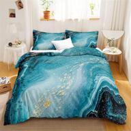 🛏️ king size teal marble bedding set - turquoise duvet cover with blue & gold abstract pattern design - 3 piece bedbay teal blue bedding set with 1 duvet cover & 2 pillowcases for better sleep (blue, king) logo