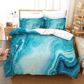 img 2 attached to 🛏️ King Size Teal Marble Bedding Set - Turquoise Duvet Cover with Blue & Gold Abstract Pattern Design - 3 Piece Bedbay Teal Blue Bedding Set with 1 Duvet Cover & 2 Pillowcases for Better Sleep (Blue, King)