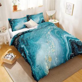 img 3 attached to 🛏️ King Size Teal Marble Bedding Set - Turquoise Duvet Cover with Blue & Gold Abstract Pattern Design - 3 Piece Bedbay Teal Blue Bedding Set with 1 Duvet Cover & 2 Pillowcases for Better Sleep (Blue, King)