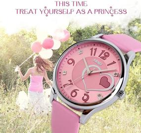 img 2 attached to 🌸 IJAHWRS Girls Analog Watch, Fashion Lady Quartz Wrist Watch with Leather Strap, Big Face Cute Watches featuring Lovely Heart Shape, Water Resistant - Pink