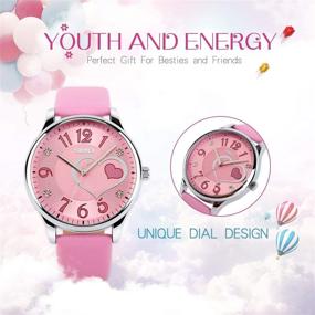 img 1 attached to 🌸 IJAHWRS Girls Analog Watch, Fashion Lady Quartz Wrist Watch with Leather Strap, Big Face Cute Watches featuring Lovely Heart Shape, Water Resistant - Pink