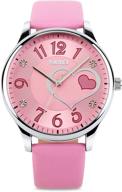 🌸 ijahwrs girls analog watch, fashion lady quartz wrist watch with leather strap, big face cute watches featuring lovely heart shape, water resistant - pink logo