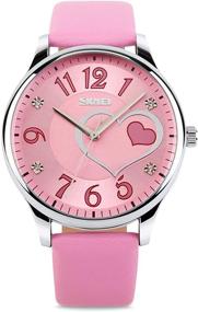 img 4 attached to 🌸 IJAHWRS Girls Analog Watch, Fashion Lady Quartz Wrist Watch with Leather Strap, Big Face Cute Watches featuring Lovely Heart Shape, Water Resistant - Pink