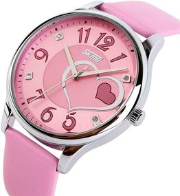 img 3 attached to 🌸 IJAHWRS Girls Analog Watch, Fashion Lady Quartz Wrist Watch with Leather Strap, Big Face Cute Watches featuring Lovely Heart Shape, Water Resistant - Pink