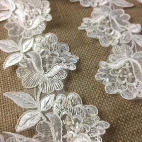 img 2 attached to 💍 Bridal Veil Lace Trim: Elegant Alencon Hand Beaded Sequined Organza, Wide 3'' & 2 Yards Long. Perfect for Veils, Garments, Communion, Christening. Choose from Multiple Colors. Ivory - AMORE FABRICS