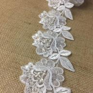 💍 bridal veil lace trim: elegant alencon hand beaded sequined organza, wide 3'' & 2 yards long. perfect for veils, garments, communion, christening. choose from multiple colors. ivory - amore fabrics logo