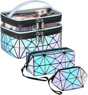 💼 geometric luminous travel makeup bag for women - double layer holographic portable cosmetic bags set, multifunctional makeup organizer for travel - perfect cosmetic travel bag gift logo