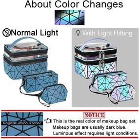 img 3 attached to 💼 Geometric Luminous Travel Makeup Bag for Women - Double Layer Holographic Portable Cosmetic Bags Set, Multifunctional Makeup Organizer for Travel - Perfect Cosmetic Travel Bag Gift