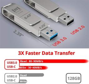 img 3 attached to MOSDART 128 ГБ USB C Флэш-накопитель: Двойной OTG Thumb-накопитель с поддержкой USB-C для устройств с Thunderbolt 3-портом, металлический прочный поворотный дизайн, карабин включен