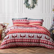🎄 christmas duvet cover set king (90x104) - festive deer snowflake pattern lightweight microfiber comforter cover set for christmas new year (1 duvet cover + 2 pillow shams) in ravishing red logo