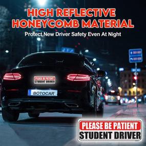 img 1 attached to 🚗 High-Reflective White Botocar Student Driver Magnet for Car - Please Be Patient New Driver Sticker, Rookie Novice Driver Magnetic Safety Vehicle Bumper Sign - Honeycomb Reflective Design - 10×3.5in, 3 Pack