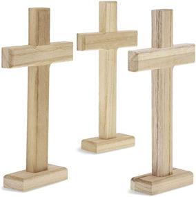 img 4 attached to Wooden Craft Crosses, Decorative Wood Crosses (8.7 inches, Pack of 3)