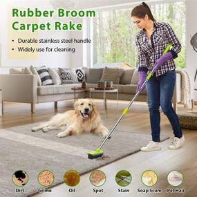 img 3 attached to 🧹 Revolutionary Pet Hair Broom Remover: Rubber Floor Broom with Soft Squeegee, Adjustable Long Handle - Perfect for Carpet, Indoors & Outdoors - 49" Length