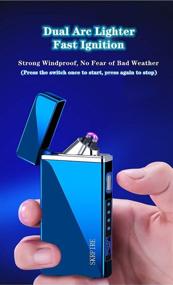 img 2 attached to 🔥 SKRFIRE Windproof Lighter Outdoor: Wearproof, USB Rechargeable, ICY Blue Dual Arc Electric Lighter with Flashing Battery Indicator