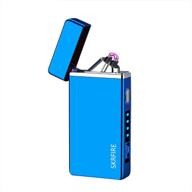 🔥 skrfire windproof lighter outdoor: wearproof, usb rechargeable, icy blue dual arc electric lighter with flashing battery indicator logo