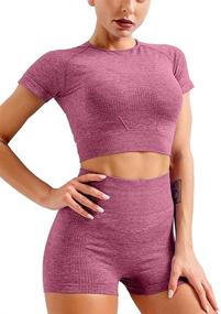 img 4 attached to HYZ Yoga 2 Piece Sets: High Waist Shorts and Crop Top for Seamless Workout and Running