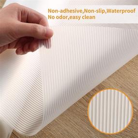 img 2 attached to BAKHUK Non-Adhesive Shelf Liner for Kitchen Cabinets, 17.5 Inch x 25 FT, Double Sided Non-Slip Drawer Liner, Clear Ribbed Design, Washable Refrigerator Mats for Pantry Cabinet, Storage