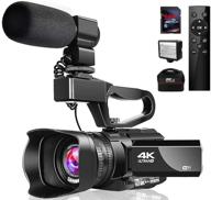 📹 camcorder 4k video camera 48mp vlogging wifi youtube with night vision, touch screen, 30x digital zoom, 360° wireless remote, lens hood & microphone logo