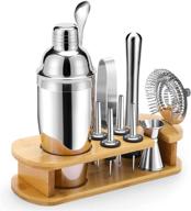 🍹 bournis bartender kit cocktail shaker set - 10 pcs stainless steel bar tool set with bamboo stand, ideal for home bartending and mixing drinks - includes cocktail recipes and bar accessories logo