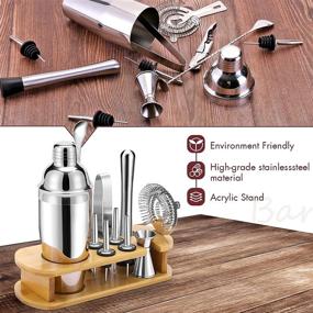 img 1 attached to 🍹 Bournis Bartender Kit Cocktail Shaker Set - 10 Pcs Stainless Steel Bar Tool Set with Bamboo Stand, Ideal for Home Bartending and Mixing Drinks - Includes Cocktail Recipes and Bar Accessories