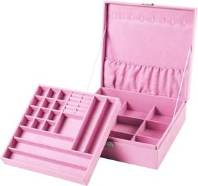 img 1 attached to 💎 Sodynee Pink Two-Layer Lint Jewelry Box Organizer Storage Case with Lock - Display and Store Your Jewelry Efficiently