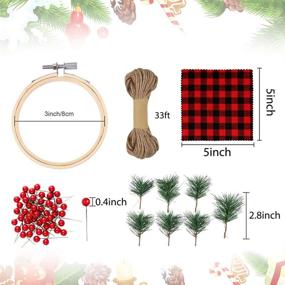 img 2 attached to 🎄 Caydo Christmas Ornament Kit - 3 Inch Embroidery Hoop, Christmas Plaid Fabric, Heat Transfer Pattern, Artificial Pine Needles, Small Berries - DIY Craft Christmas Decoration