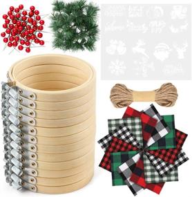 img 4 attached to 🎄 Caydo Christmas Ornament Kit - 3 Inch Embroidery Hoop, Christmas Plaid Fabric, Heat Transfer Pattern, Artificial Pine Needles, Small Berries - DIY Craft Christmas Decoration