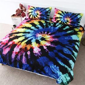 img 4 attached to 🌈 Colorful Tie-Dye Boho Bedding Set - Full Size, Purple & Blue Hippie Duvet Cover with 2 Pillowcases - 3-Piece Gypsy Comforter Cover for Boys and Girls
