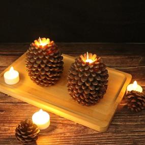 img 2 attached to 🕯️ Wondise Flameless Flickering Candles with Timer - Real Wax Moving Wick LED Pine Cone Candles for Christmas Decor - Set of 2 (Brown, 3.5 x 4.7 Inch)