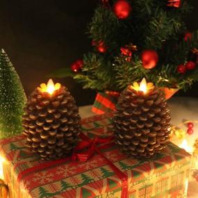 img 1 attached to 🕯️ Wondise Flameless Flickering Candles with Timer - Real Wax Moving Wick LED Pine Cone Candles for Christmas Decor - Set of 2 (Brown, 3.5 x 4.7 Inch)