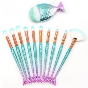 img 1 attached to 💄 WENFENG 3D Mermaid Makeup Brush Set - 11pcs for Eyeshadow, Eyeliner & Blush