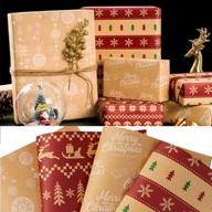 🎁 xmas gift wrap paper - brown kraft christmas wrapping paper with red and green christmas tree, santa, snowflake, deer, bell - merry christmas - 12 folded sheets - 20×29 inch logo