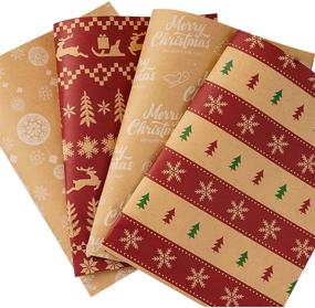 img 3 attached to 🎁 Xmas Gift Wrap Paper - Brown Kraft Christmas Wrapping Paper with Red and Green Christmas Tree, Santa, Snowflake, Deer, Bell - Merry Christmas - 12 FOLDED Sheets - 20×29 Inch